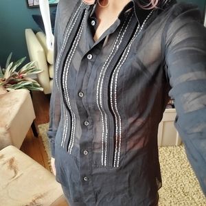 Dolce & Gabbana Black Sheer Tuxedo Style Blouse